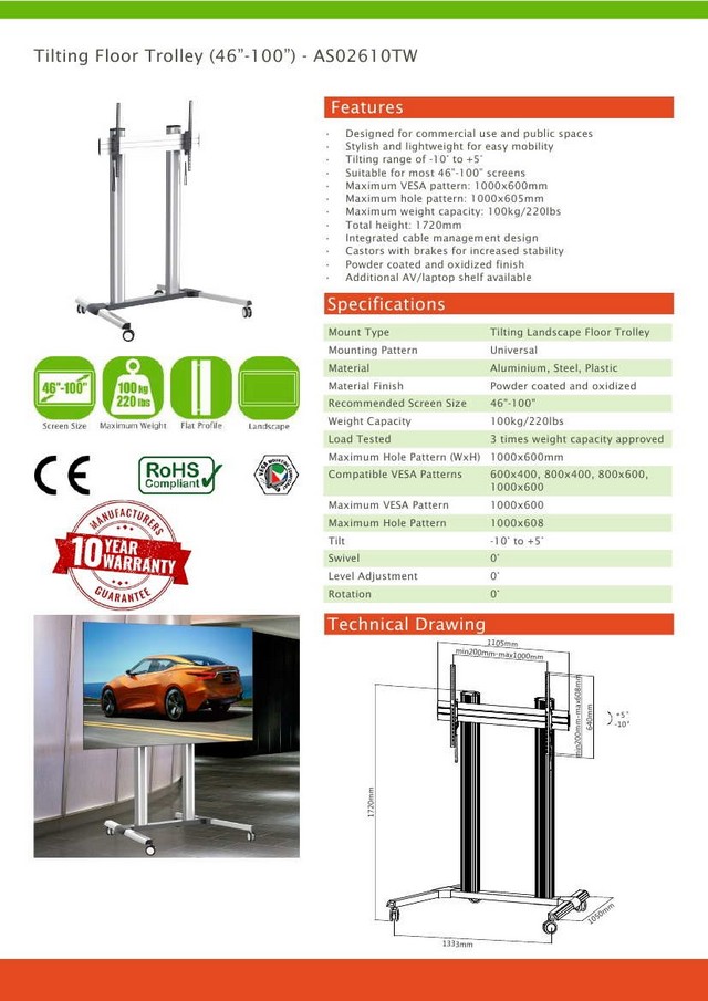 Tilting Vesa Floor Trolley Stand (46-100)